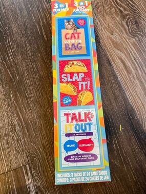 3-in-1 Pack Card Games - Cat Out of the Bag, Slap It!, Talk-It-Out